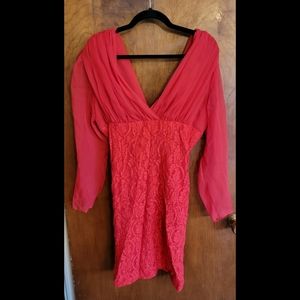 Midnight Glo 80s mini dress red lace and sheer